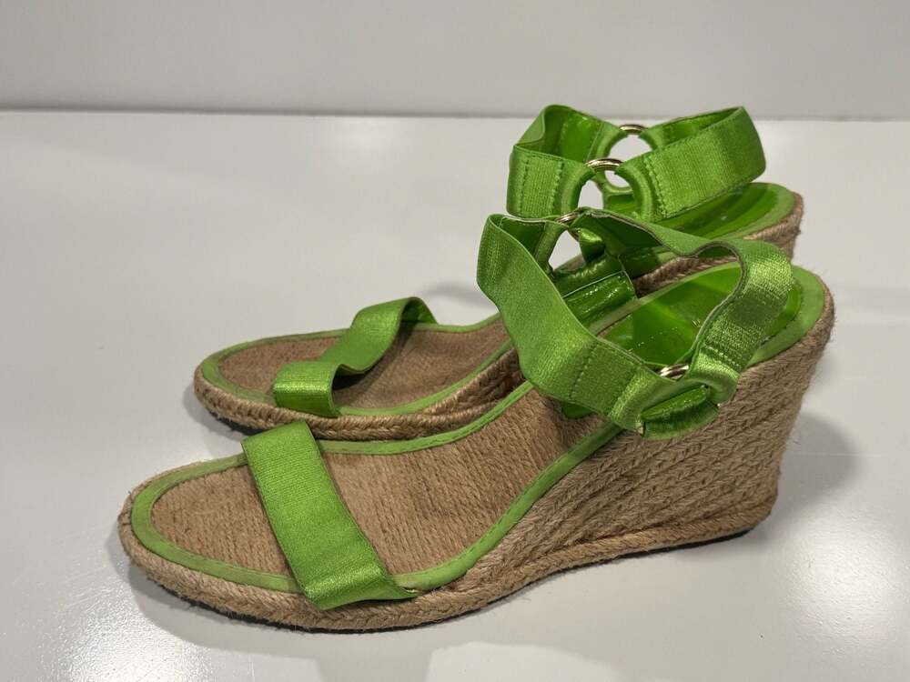 Lauren Ralph Lauren Indigo Lime Green Elastic Wedge Espadrille Sandals Size 8B - Picture 2 of 7
